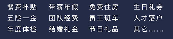富联娱乐员工福利：餐费补贴、五险一金、年度体检、带薪年假、团队经费、结婚礼金、免费住房、员工班车、节日礼品、生日礼券、人才落户、其它……